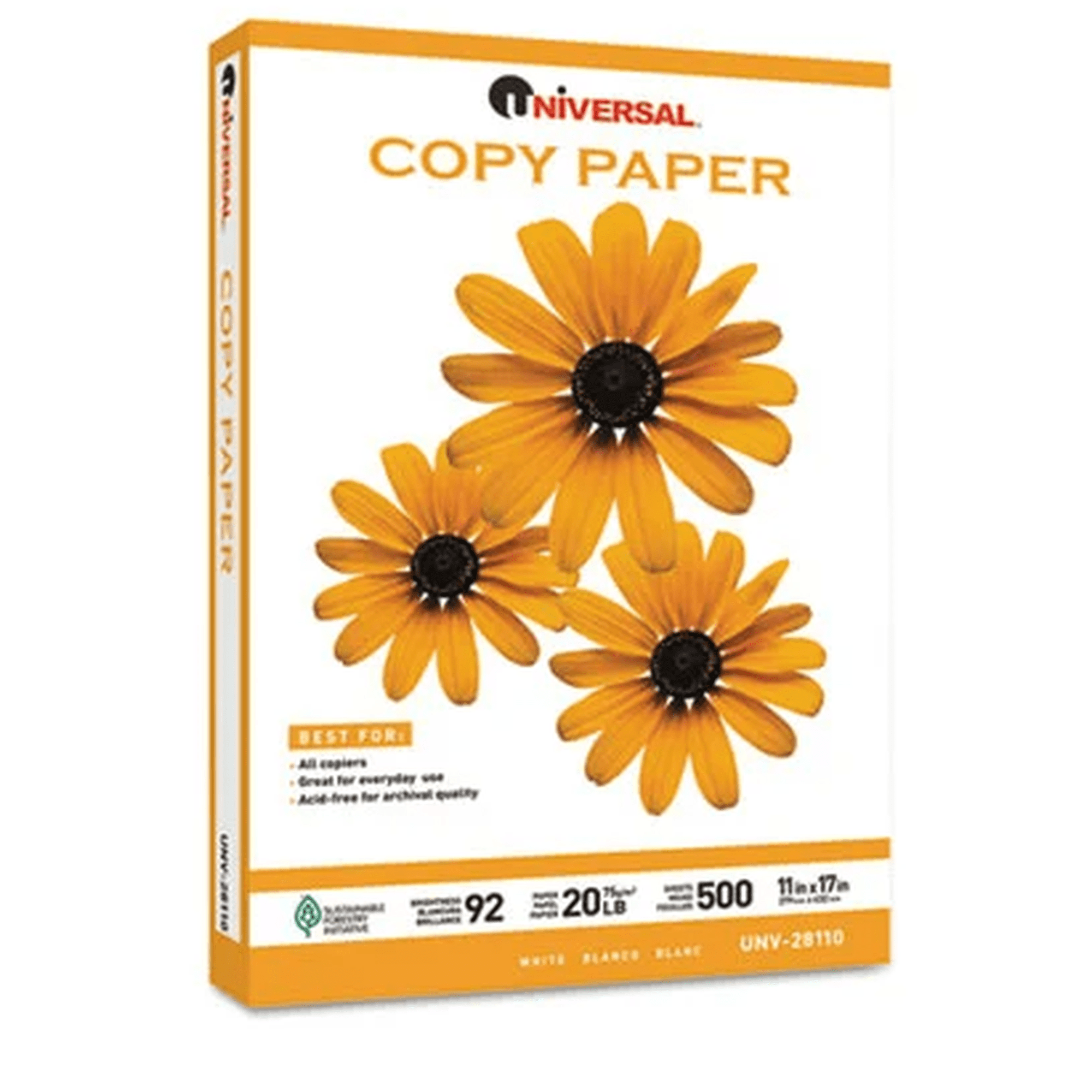 UNIVERSAL 28110 COPY PAPER- 92 BRIGHTNESS 20LB- 11 X 17- WHITE 500 SHEETS/CARTON