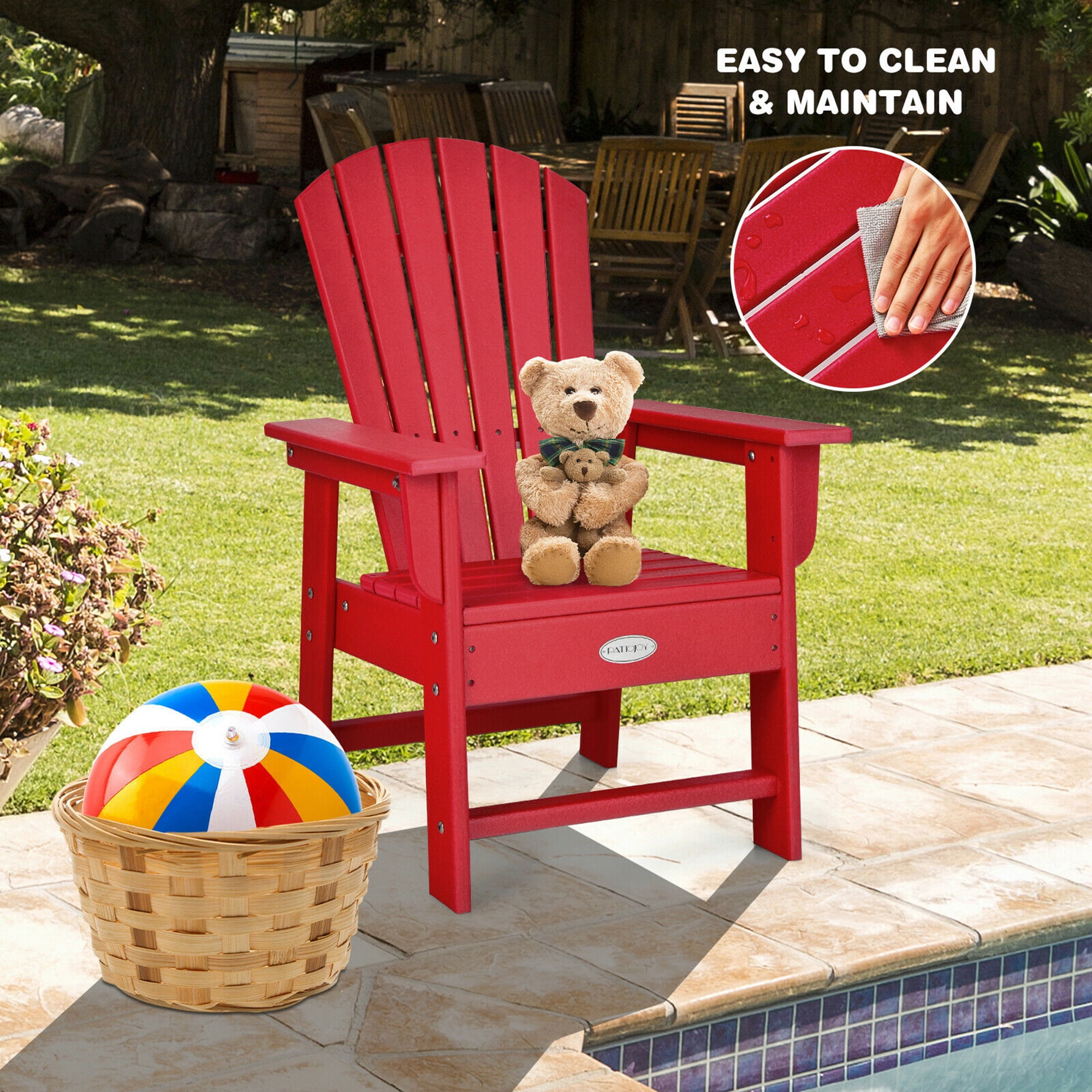 Gymax Set of 2 Kids Patio Adirondack Chair Armchair Weather Resistance Outdoor Chair Red