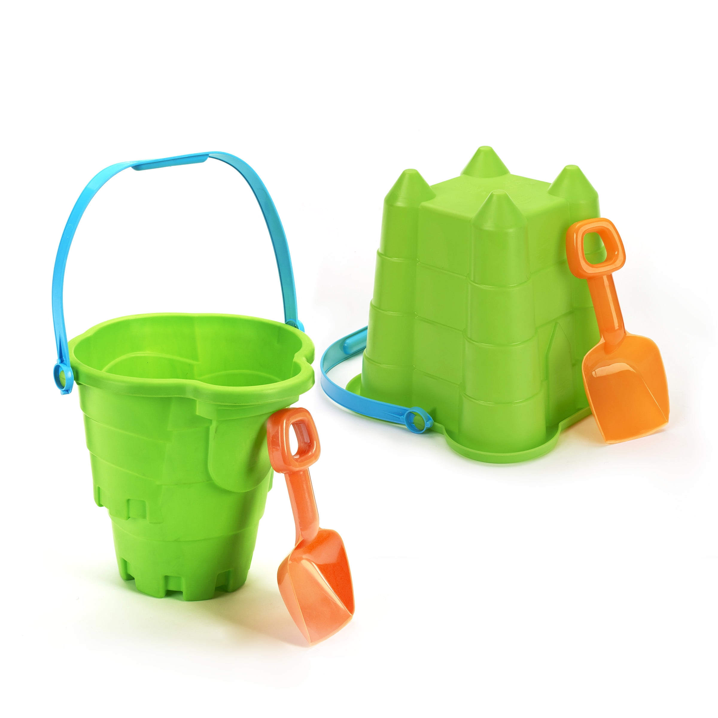 Yellow Blue Pink Set Of 3 Sand Castle Making Mould Bucket And Spade Set 