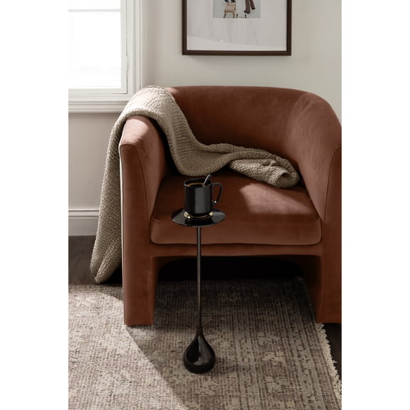 Kate and Laurel Hersi Decorative Modern Pedestal Drink Table, 7 x 7 x 20, Dark Brown, Cast Aluminum Mini Table with Teardrop Base for Use as Small Plant Stand or Living Room Martini Table