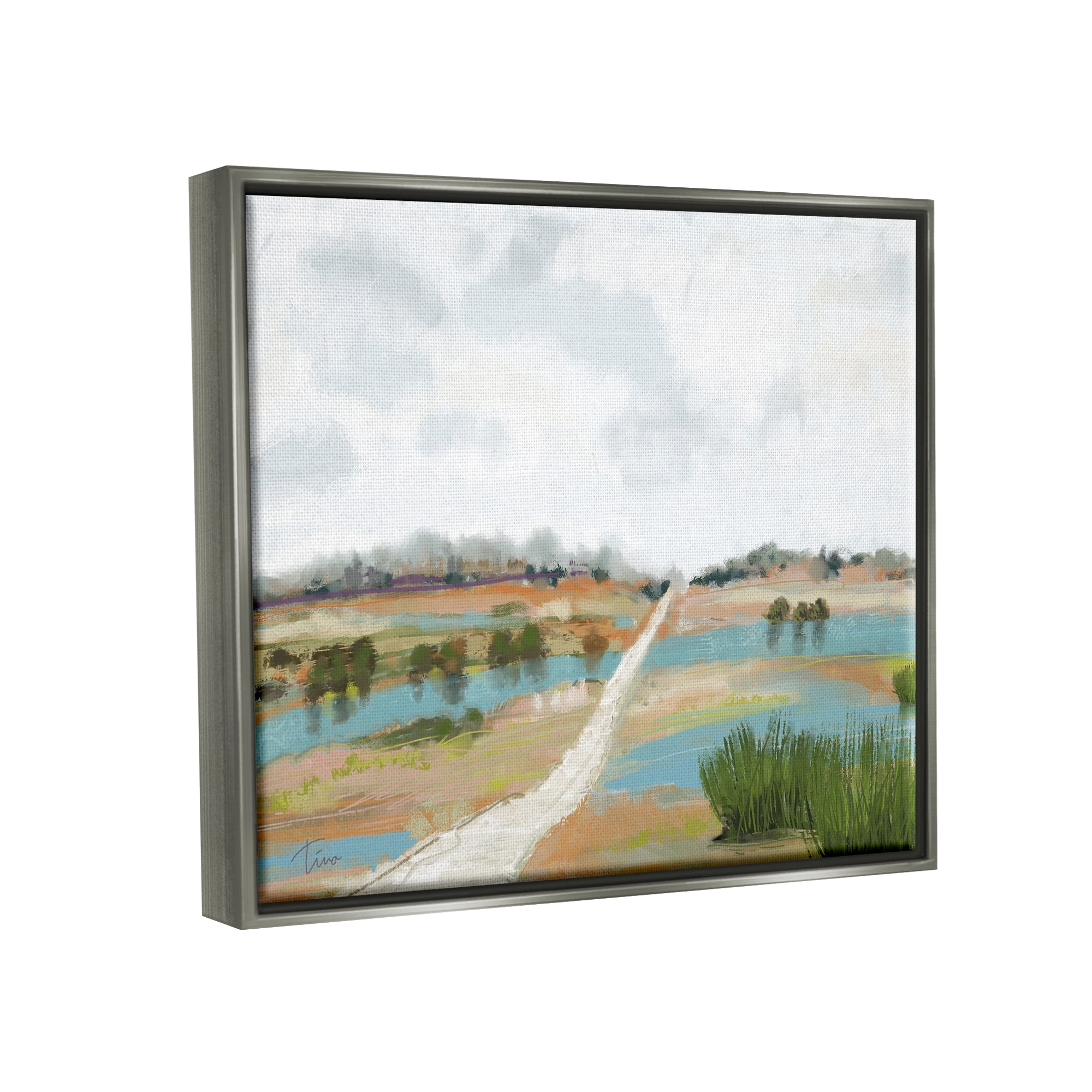Stupell Industries Abstract Path Landscape Landscape Painting Gray Floater Framed Canvas Art Print Wall Art, 31 x 25