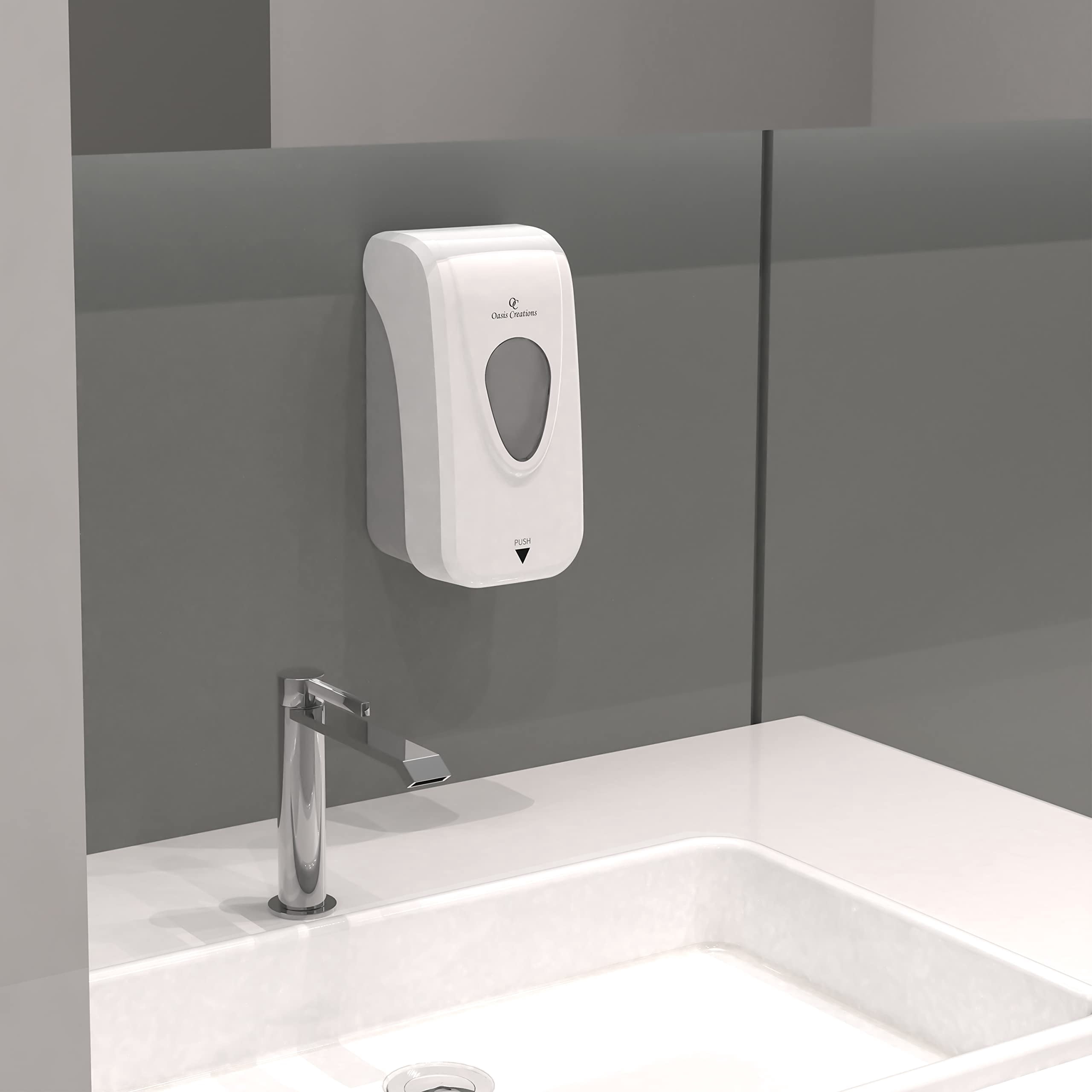 Oasis Creations Manual Soap and Hand Sanitizer Dispenser, Soap/Lotion/Gel, Wall Mount, 1000ml/33oz. Commercial or Residential – White - Case of 30