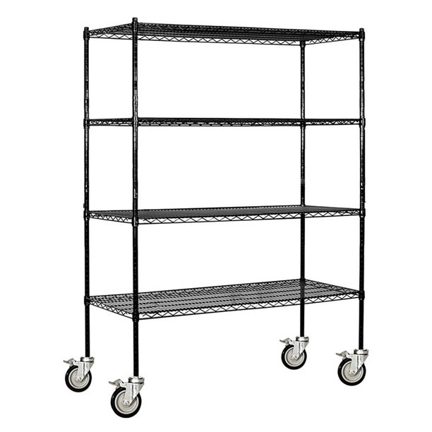 Adjustable Mobile Wire Shelving in Black