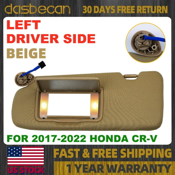 Dasbecan Left Driver Side Sun Visor Beige Color With Mirror & Light For 2017-2022 Honda CR-V CRV