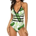 thumbnail image 3 of One Piece Swimsuit Women Tummy Control - V Neck Funny Cucumber Print Halter Swim Suits for Women 2025, Padded Full Coverage Bathing Swim Suit for Women, 3 of 7