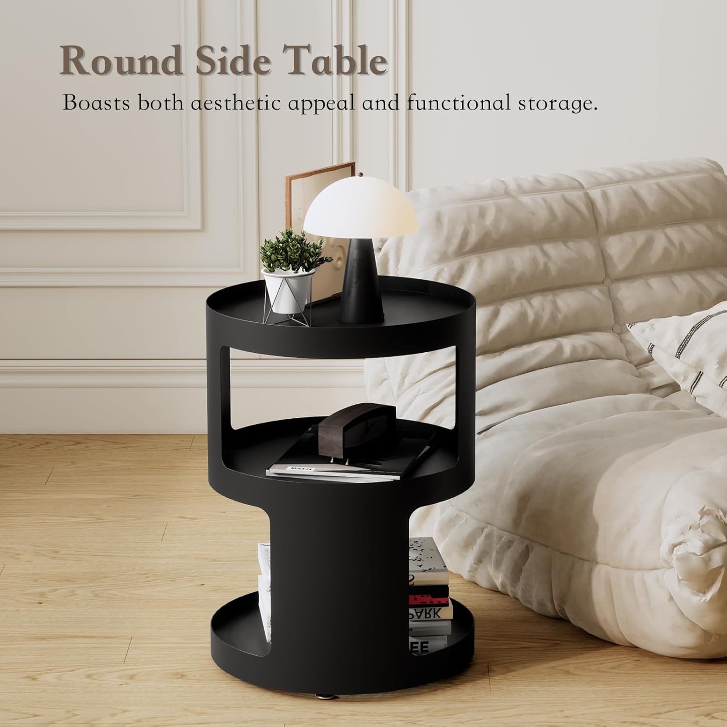 XIV Side Table, Round End Table, Metal Accent Table, Modern Nightstand, Small Bed Side Table for Living Room Bedroom Outdoor Entryway, No Assembly Required