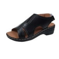 thumbnail image 2 of BADHUB Leather Orthopedic Wedge sandals Open Toe Fish Mouth Stylish Orthopedic sandals - Ortho Arch Support Sandals Black 35, 2 of 4