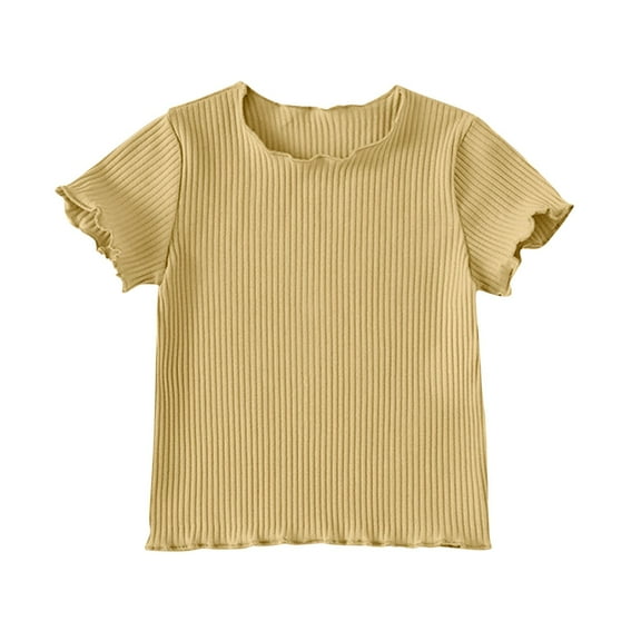 tarylea Newborn Baby Girls Summer Top Short Sleeve Ruffle Shirts Round Neck Cute Top Solid Color Blouses Loose Fitted