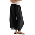 thumbnail image 2 of OIOLOYJM Wide Leg Cropped Pants for Women Lace Hem Drawstring High Elastic Waist Flowy Pants Summer Pleated Boho Beach Wide Leg Loungewear Black 2XL, 2 of 6