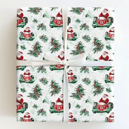 G 2 Santa Claus Driving Race Car Christmas Wrapping Paper