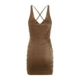 thumbnail image 5 of Blmnix Sexy Boho Dresses for Women Cocktail Slip Dress Dress Brown Sleeveless Halter Blazer Dress for Women,L, 5 of 5