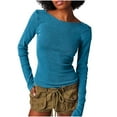 thumbnail image 2 of Aloohaidyvio Womens Long Sleeve Crewneck T-Shirt Basic Solid Slim Fit Cotton Tops Blue L, 2 of 6