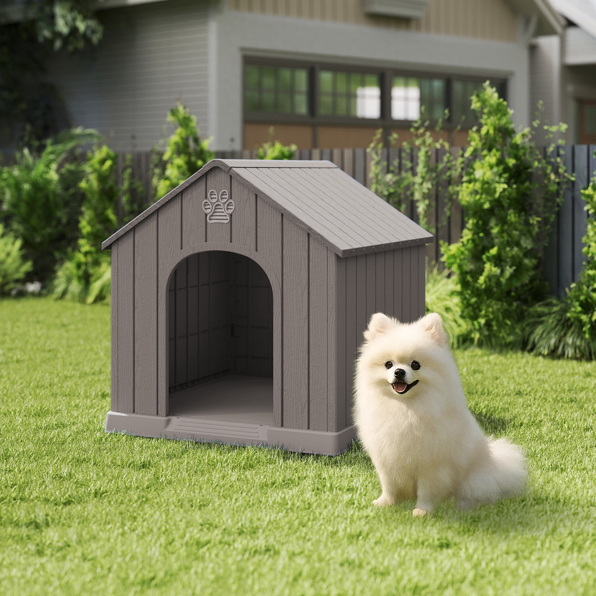 EasyUp Dog Houses Resin Small Indoor Outdoor Dog Kennel for All-Weather Use Cozy Shelter for Small Dogs in Home, Garden, or Balcony(Gray)