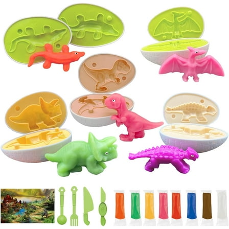 Playdough Dinosaur Eggs Sets for Kids Ages 3-6, Dinosaur Dough Play Molds,Play Clay Accessories Dinosaur Toys Present for 3 4 5 6 7 8 Year Old Girls Boys