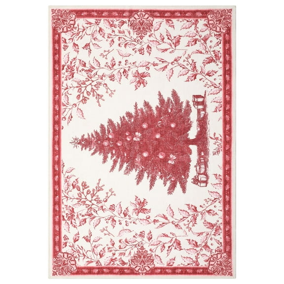 BouPower Christmas Rugs 5x7 Christmas Tree Print Area Rug Washable for Bedroom,Soft Nursery Mat Non-Slip Stain Resistant Living Room, Holiday Decor Untra-Thin Carpet for Office