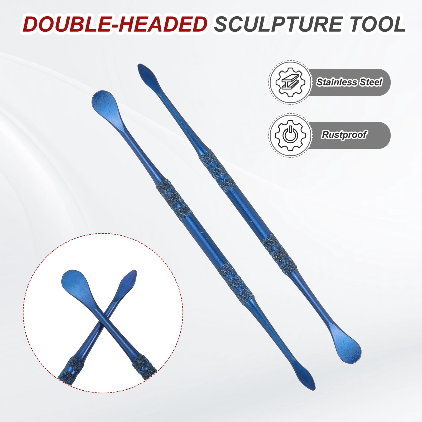 Uxcell 22pcs Wax Carving Tool 4.8" Double-Headed Stainless Steel Sculpture Tools Kit Modeling Engraving Sculpting Spoons for Clay Pottery Crafts Shaping, Navy Blue