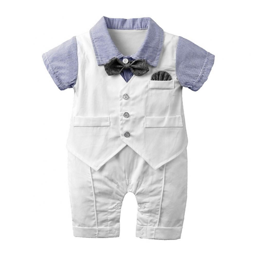 Baby Boys Cotton Gentleman Outfit Romper Bodysuit Toddler Formal Baptism Clothes 