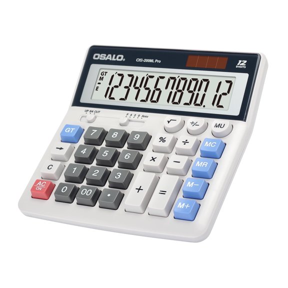 Osalo OS-200ML 12 Digits Extra Large Display Desktop Calculator, Solar