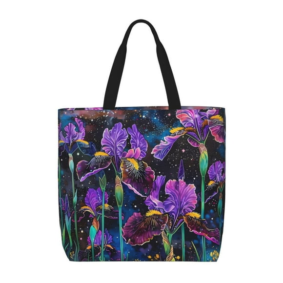 Sikiie Starry Night Iris Field Print Single Shoulder Bag, Large Capacity Zipper Handbag, Waterproof Shopping Bag, School and Work Shoulder Bag