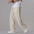 thumbnail image 4 of GHSOHS Mens Cotton Linen Drawstring Pants Loose Fit Elastic Waist Straight-Legs Summer Yoga Beach Long Pants Baggy Trousers Jogger Pants with Pockets,Beige 4XL, 4 of 4