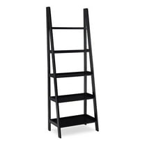 Maklaine Wood Open Back 72" Ladder Bookshelf with 5 Shelves in Black