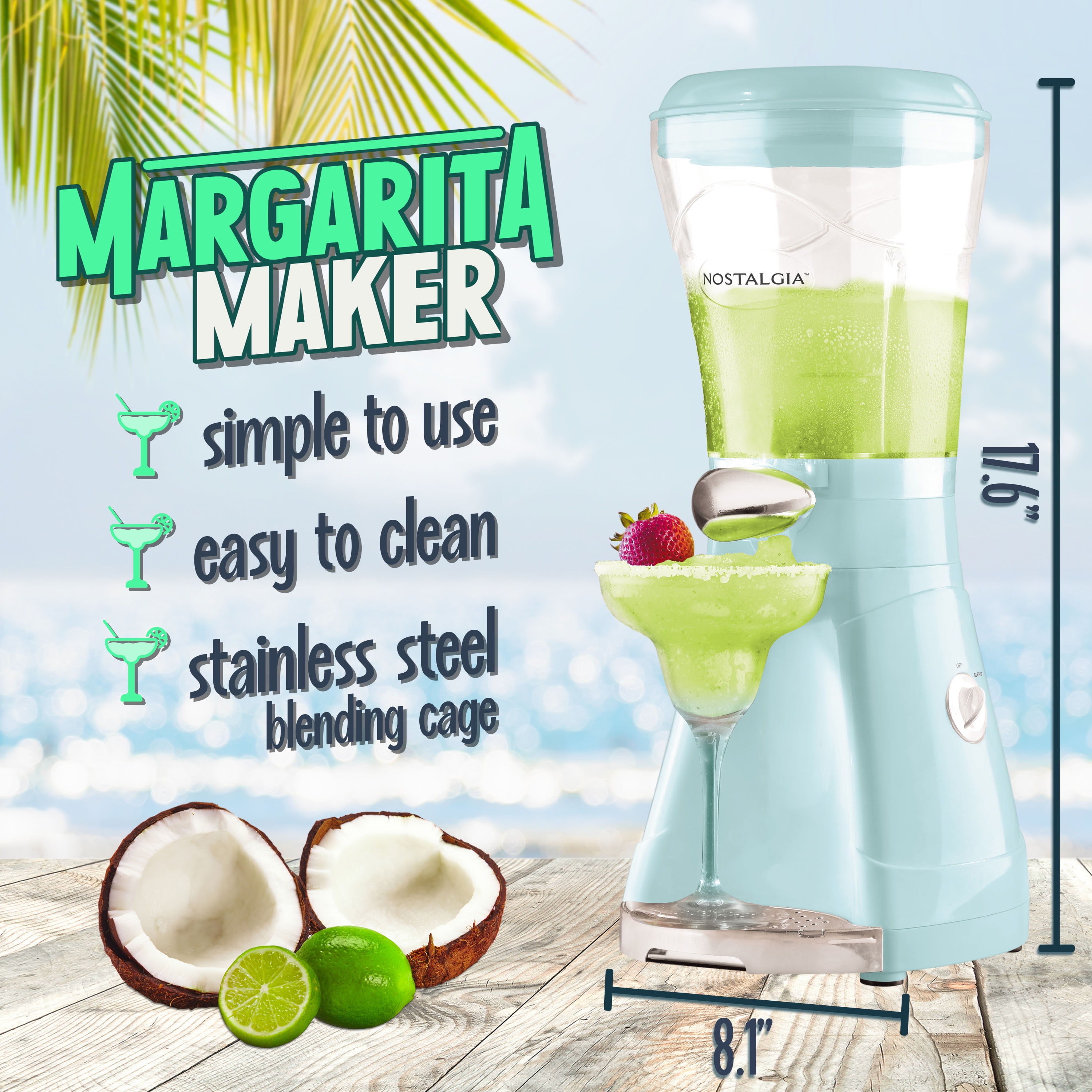 Nostalgia 64 oz Slushie Machine, 200W Slushy Maker and Margarita Maker with 3 Blending Speeds, Aqua