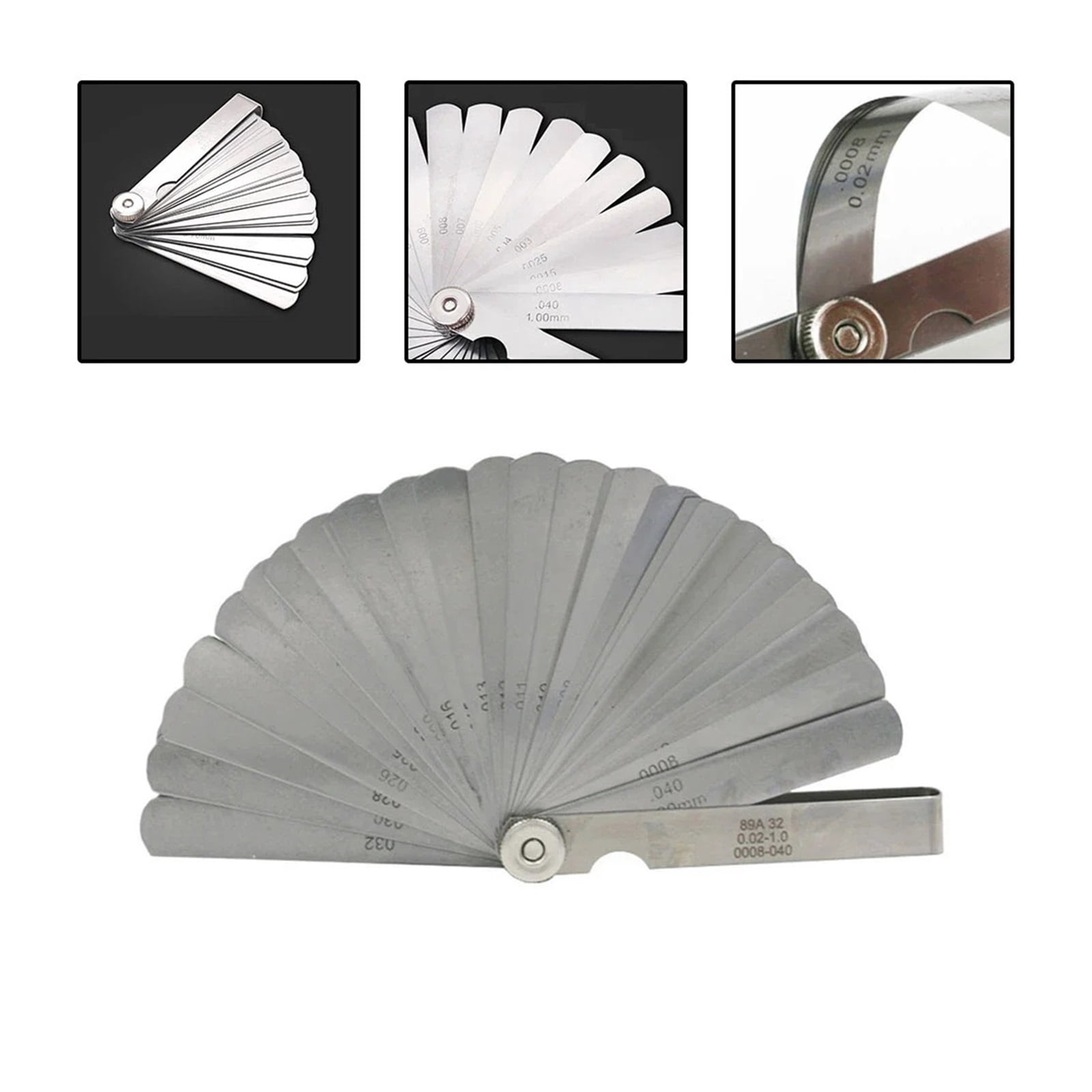 32 Blades Feeler Gauge Stainless Steel Metric 0.02-1.00mm Gap Feeler Gauge Measurement Tool For Engine Valve Adjustment ,Easy Identification