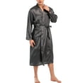 thumbnail image 4 of Youloveit Men's Summer Silk Satin Pajamas Kimono Bath Satin Robe with Shorts Nightgown Long-Sleeve Nightwear, 4 of 8