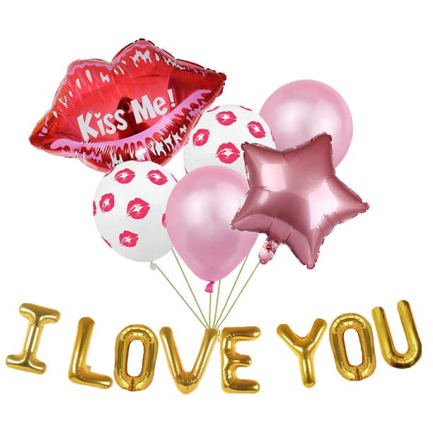 Kit de globos con texto «I LOVE YOU» Red Lip Mylar y látex, 7 unidades