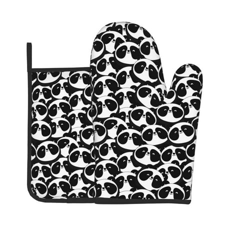 

KLL Panda1 Pattern Oven Mitts and Pot Holders 2pcs Sets for Kitchen Oven Mitt Heat Resistant 536°F Oven Gloves for Kitchen Cooking and Baking