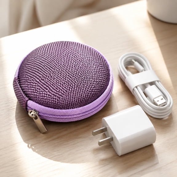 Round Hard Shell Earphone Storage Case, Portable Anti-Press Cable Earbud Organizer Box with Zipper