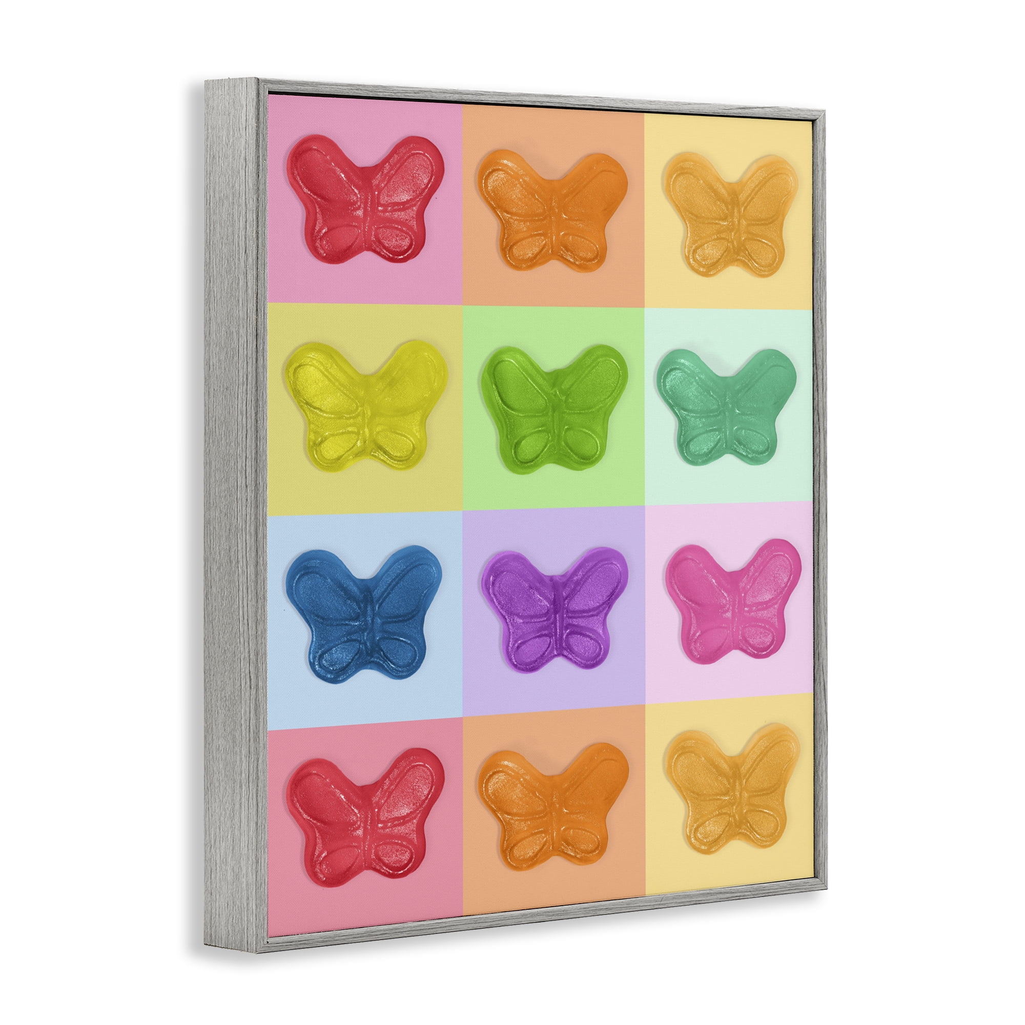 Stupell Industries Colorful Butterflies Candy Gray Framed Giclee Art, design by LISH Creative
