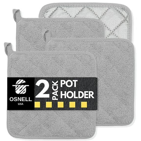Pot Holders 7 in Square Solid Color (Pack of 2) - Gray - Pot Holders For Kitchen - Great for Kitchen Decor