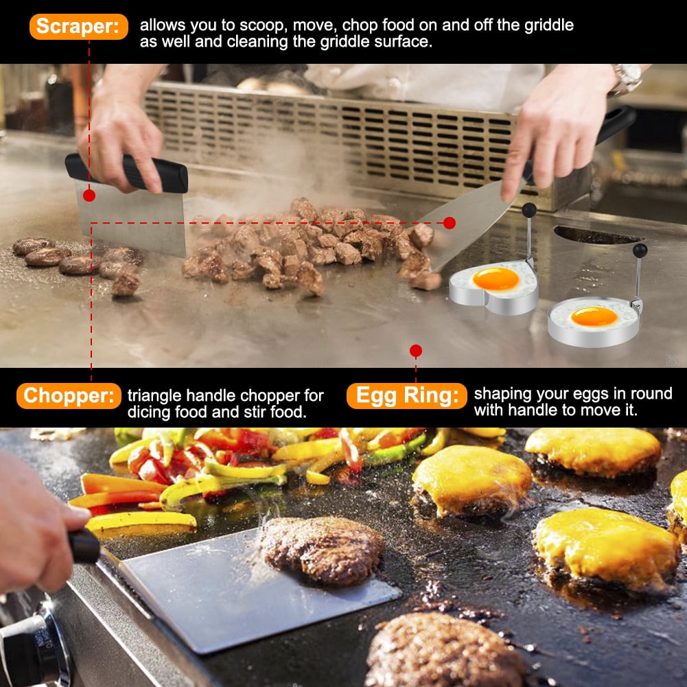 Mibote 15PCS Griddle Accessories Kit, Flat Top Grill Accessories Set for Blackstone and Camp Chef, Grill Spatula Set with Enlarged Spatulas, Scraper for Outdoor Barbecue