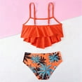 thumbnail image 4 of GYRATEDREAM Girls 2-Piece Bathing Suit Kids Sleeveless Adjustable Spaghetti Strap Hawaii Print Swimsuit Tankini Sets Children Beach Vacation Swimwear Orange for 8-14 Years, 4 of 7