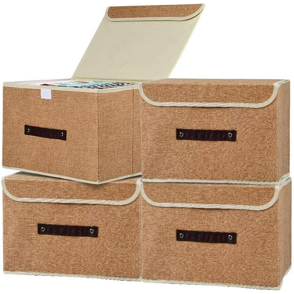 Storage boxes 4 storage boxes with lids, foldable storage boxes with lids, linen storage boxes, large storage boxes with lids and handles for homes, offices, and nurseries