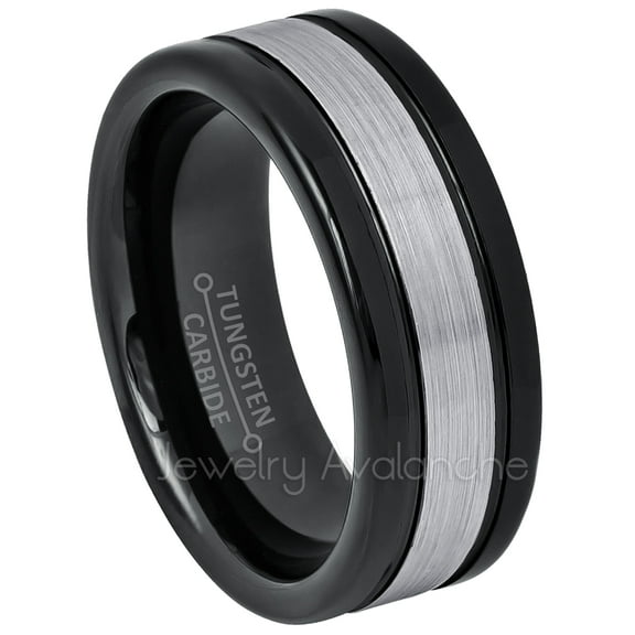 2-Tone Tungsten Wedding Band - 8mm Black Ion Plated Comfort Fit Rounded Edge Tungsten Carbide Ring - TN660s10.5
