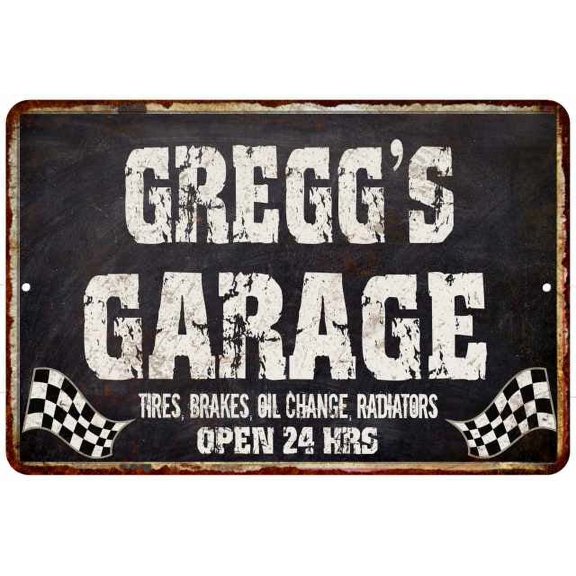 GREGG'S Garage Black Grunge Sign 8 x 12 High Gloss Metal 208120005171