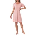 thumbnail image 2 of INSPIRE CHIC Womens Nightgowns Lace Trim Round Neck Stretchy Short Sleeve Sleepwear Night Shirts Soft Sleep Pajama Dress L Pink, 2 of 6