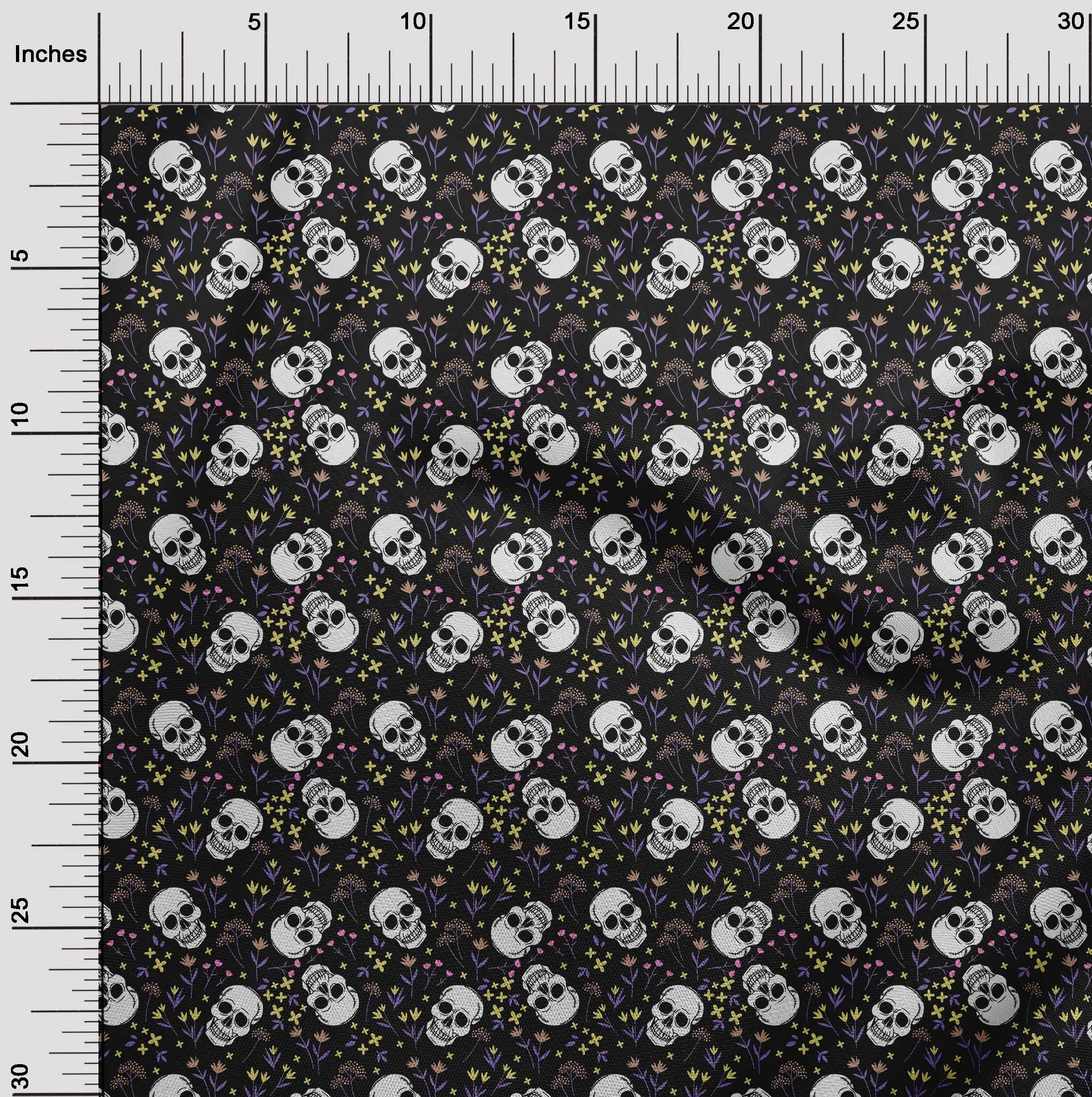 oneOone Polyester Spandex Black Fabric Skull Diy Clothing Quilting Fabric Print Fabric By Yard 56 Inch Wide-aB