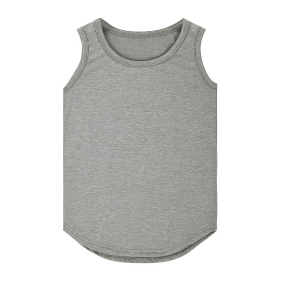 RUTAYY Girl Child Tee Shirt Summer Crewneck Sleeveless Shirts Dancewear Classic Versatile Tops, Grey, 11-12 Years