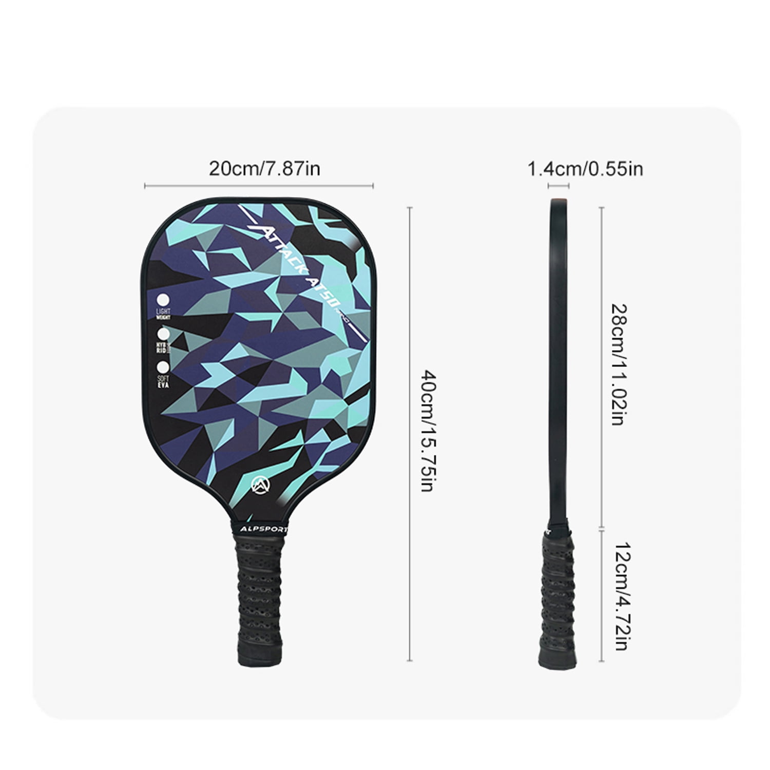 Ice Blue Pickleball Paddle, Carbon Fiber, Matte Finish, UV Printing and Honeycomb Polymer Core, Non-Slip Grip, Excellent Spin and Control, Suitable for Men and Women, Pickleball Beginners