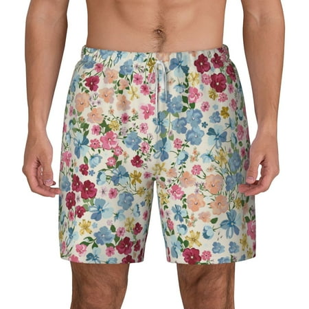 Gaeub Trendy Floral Design Mens Swim Trunks Stretch Beach Shorts Quick Dry for Men Swim Shorts Swimwear with Pockets- Large