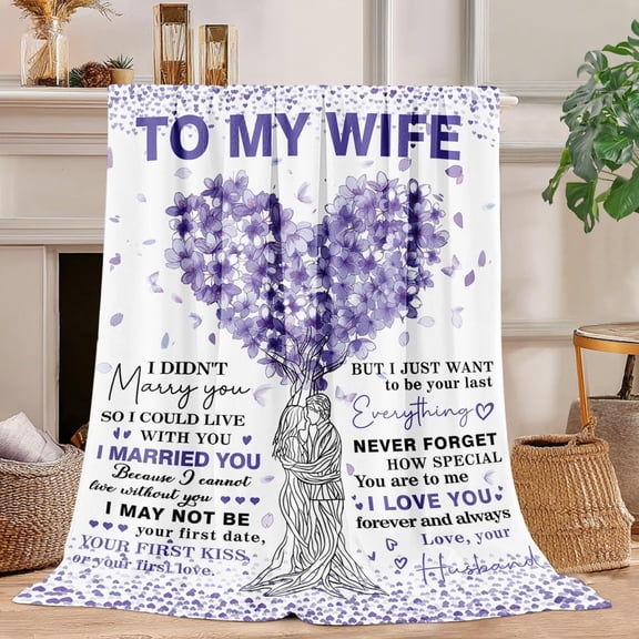 Gift to My Wife Blanket Anniversary Birthday Gifts for Wife from Husband Best Women Birthday Gift Ideas for Her Christmas Valentines Day Romantic I Love You Gift for Her 60"x80"(Purple)