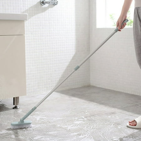 Youloveit Scrub Brush with Adjustable Long Handle, Stiff Bristle Grout Brush Tub and Tile Brush for Cleaning Bathroom, Patio, Kitchen, Wall and Deck Black/Beige