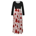 thumbnail image 4 of Odeerbi Christmas Dresses For Women Christmas Tree Print Long Sleeve Round Neck Long Dress Beach 2024 Casual Maxi Sundress Dark Blue, 4 of 6