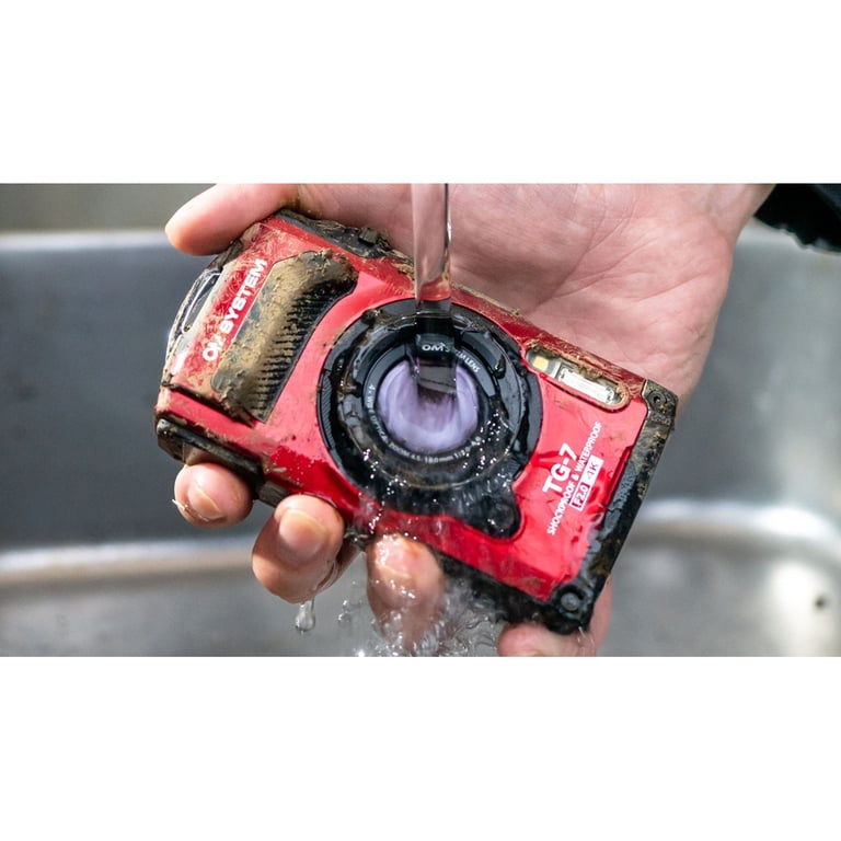 OM System Tough TG-7 Red Underwater Camera, Waterproof, Freeze