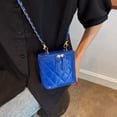 thumbnail image 2 of Bolso de hombro de hilo de bordado de diamantes con cadena de cuero PU sólido para mujer (azul) Tmvgtek Oficina Multiescena Multifunción, 2 of 9