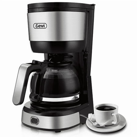 Gevi 4-Cup Drip Coffee Maker | Stainless Steel, Glass Carafe, Cone Filter & Hot Plate