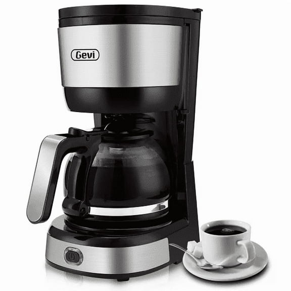Gevi 4-Cup Drip Coffee Maker | Stainless Steel, Glass Carafe, Cone Filter & Hot Plate